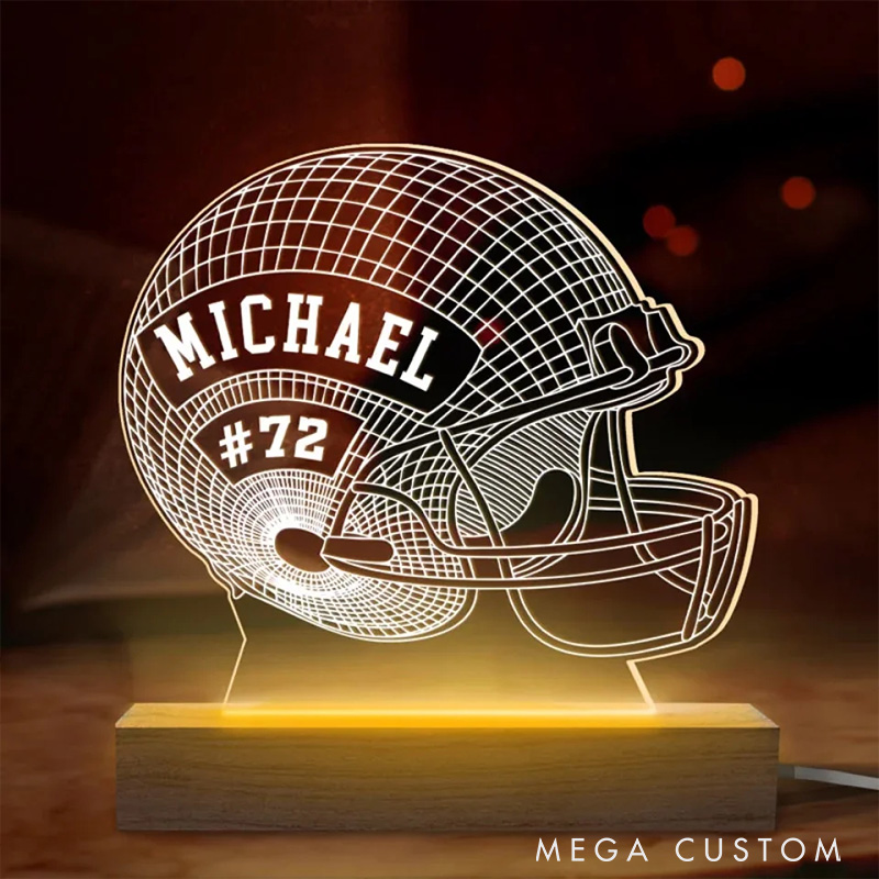 Personalized American Football Helmet 3D LED Night Light with Custom Name and Number