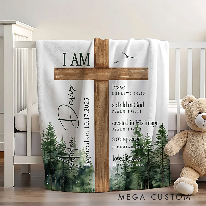 Personalized Cross Bible Verse Soft Throw Blanket with Name and Text Baptism Gift for Baby