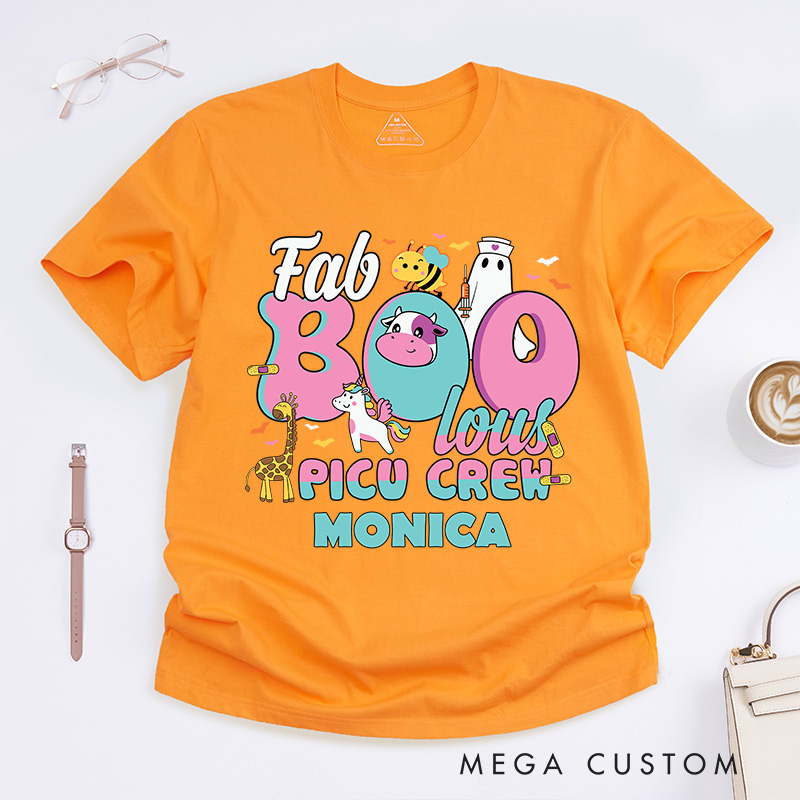 Personalized Nurse T-Shirts Fab Boo Lous PICU Crew Halloween Fashion Design T-Shirts Nurse Halloween Gifts