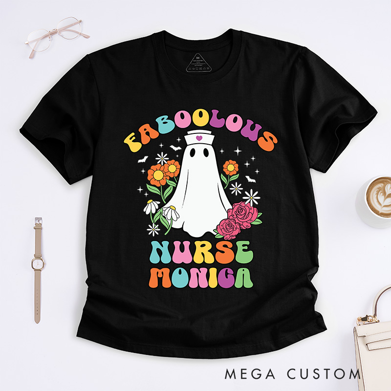 Personalized Nurse T-Shirts Faboolous Nurse Cute Ghost Halloween Fashion Design T-Shirts Nurse Halloween Gifts