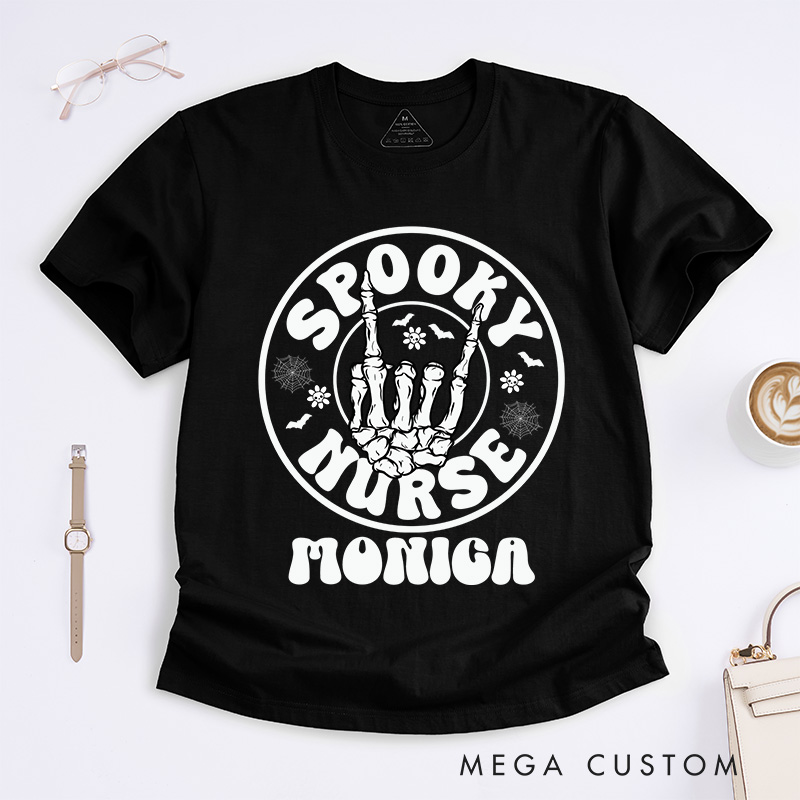 Personalized Nurse T-Shirts Spooky Nurse Halloween Fashion Design T-Shirts Nurse Halloween Gifts
