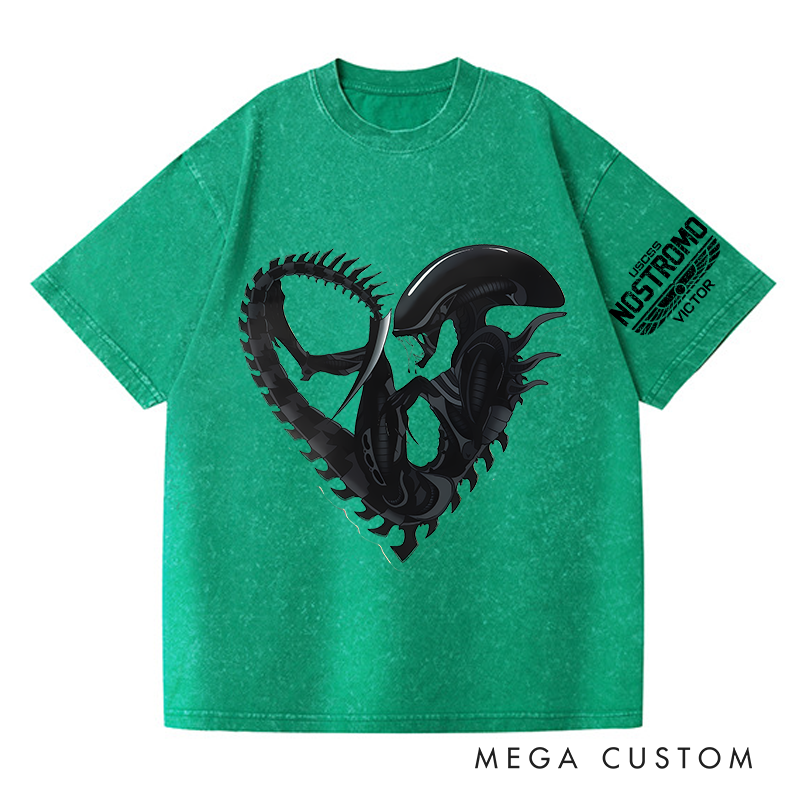 Personalized the Alien Heart Washed T-Shirts Sci-fi Movie Horror Halloween Space Opera Tshirt for Movie TV Show Lovers