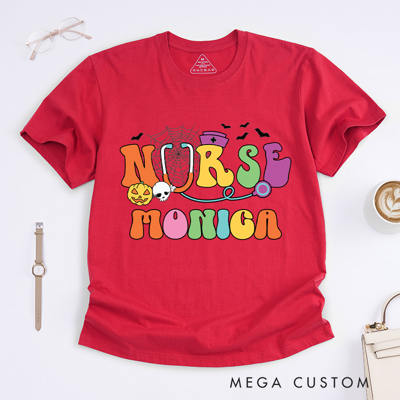 Personalized Nurse T-Shirts Colorful Nurse Fashion Design T-Shirts Nurse Halloween Gifts