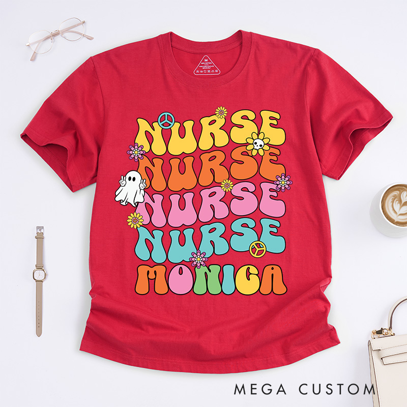 Personalized Nurse T-Shirts Colorful Nurse Fashion Design T-Shirts Nurse Halloween Gifts