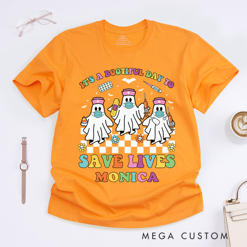 Personalized Nurse T-Shirts It’s a Bootiful Day to Save Lives Fashion Design T-Shirts Nurse Halloween Gifts