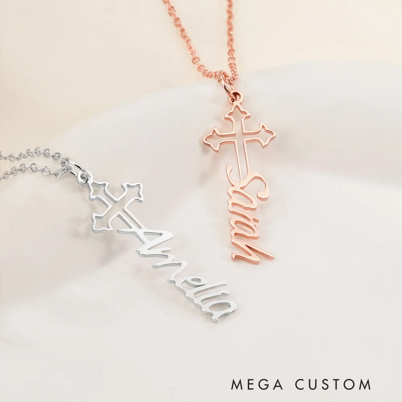 Personalized Holy Cross Necklace with Name Dainty Jewelry Christian Gift Birthday Gift Anniversary Gift for Women