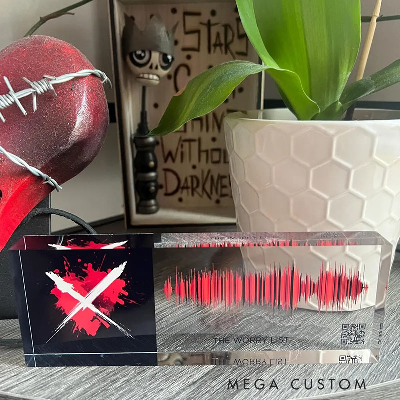 Soundwave Art Music Plaque Sound Wave Art Voice Recording Gift Song Plaque Custom with QR Code for Lover for Birthday Anniversary