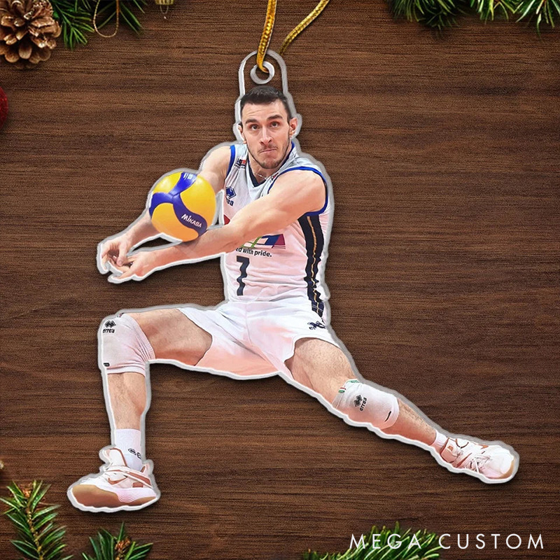 Personalized Volleyball Acrylic Ornament with Custom Your Action Photo and Festive Design for Him