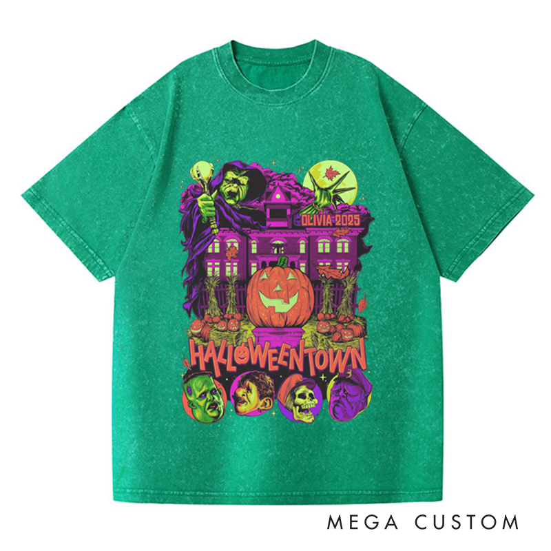 Personalized Retro Spooky Pumpkin Horror Movie Washed T-Shirts Horror Spooky Movies Tshirt Film Fan Shirt Halloween