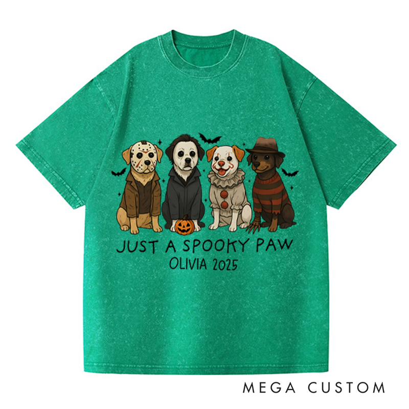 Personalized Retro Just a Spooky Paw Horror Movie Washed T-Shirts Horror Spooky Movies Tshirt Film Fan Shirt Halloween