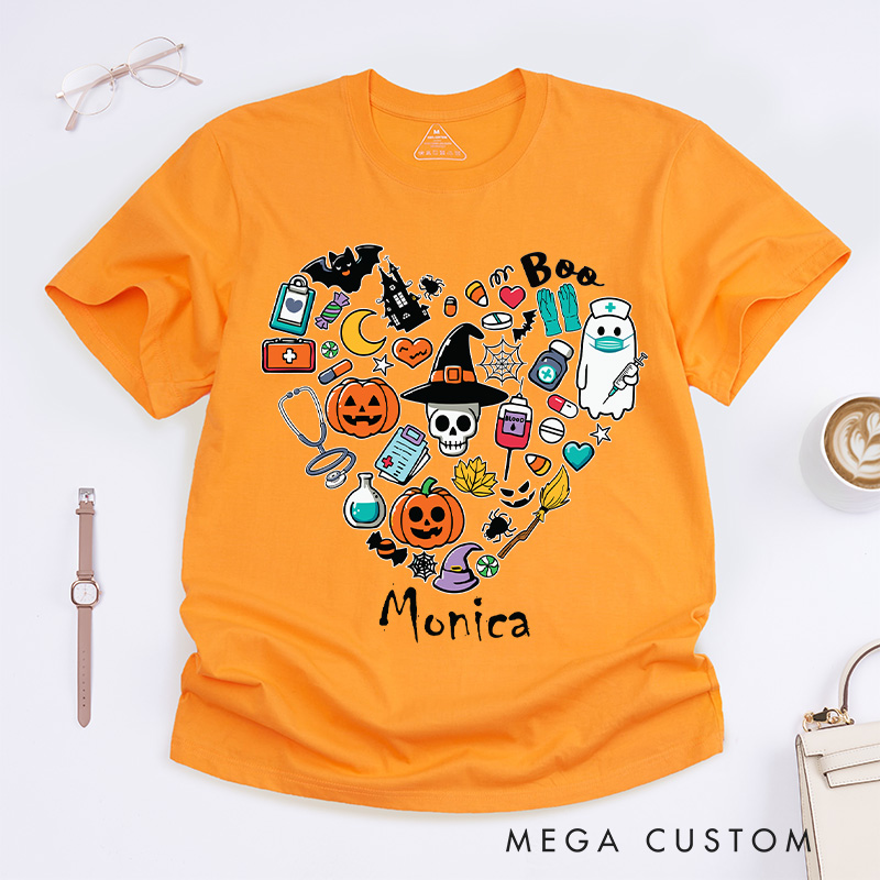 Personalized Nurse T-Shirts Spooky Heart Fashion Design T-Shirts Nurse Halloween Gifts