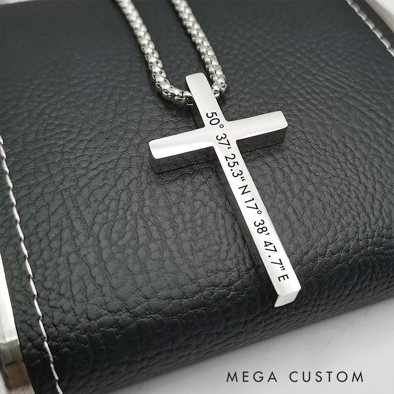 Personalized Cross Name Pendant Necklace for Men Religious Jewelry Catholic Gift Christian Bible Verse Gift for Him