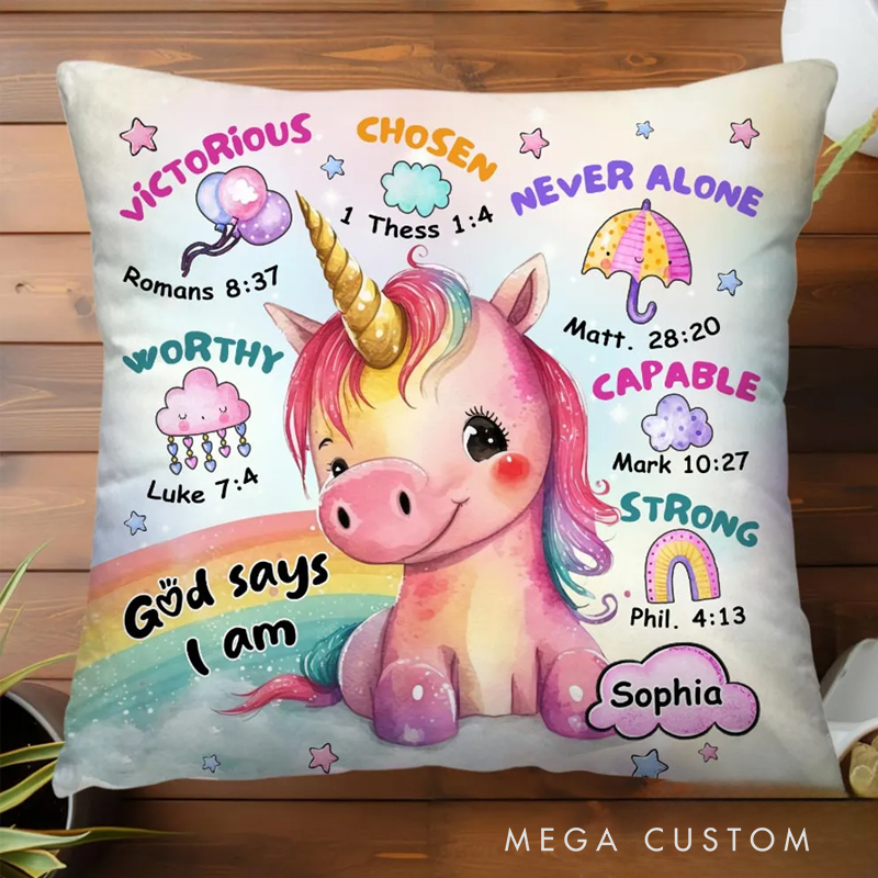 Personalized God Says I Am Throw Pillow with Name Christian Birthday Gift for Family Religious Inspirational Gift for Christian