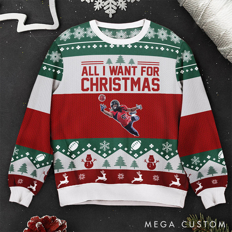 Personalized American Football Ugly Sweater with Custom Photo and Festive Design