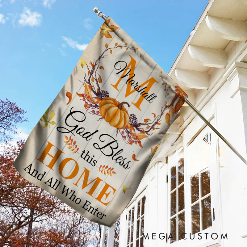 Personalized Thankful Fall God Bless this Home Garden Flag with Text Yard Porch Decor Christmas Religious Gift for Family Christian