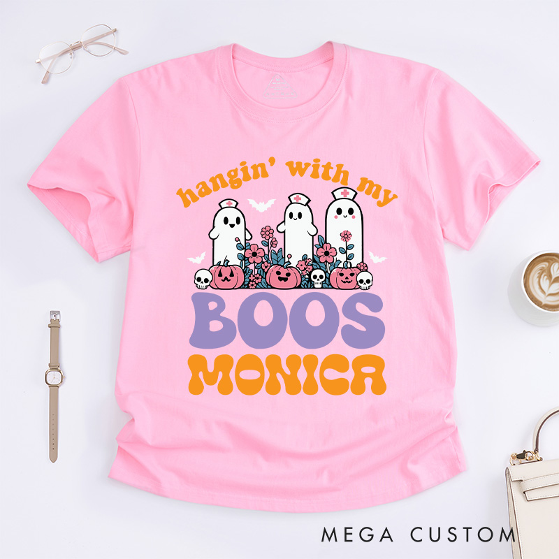 Personalized Nurse T-Shirts Hangin' with My Boos Design T-Shirts Nurse Halloween Gifts