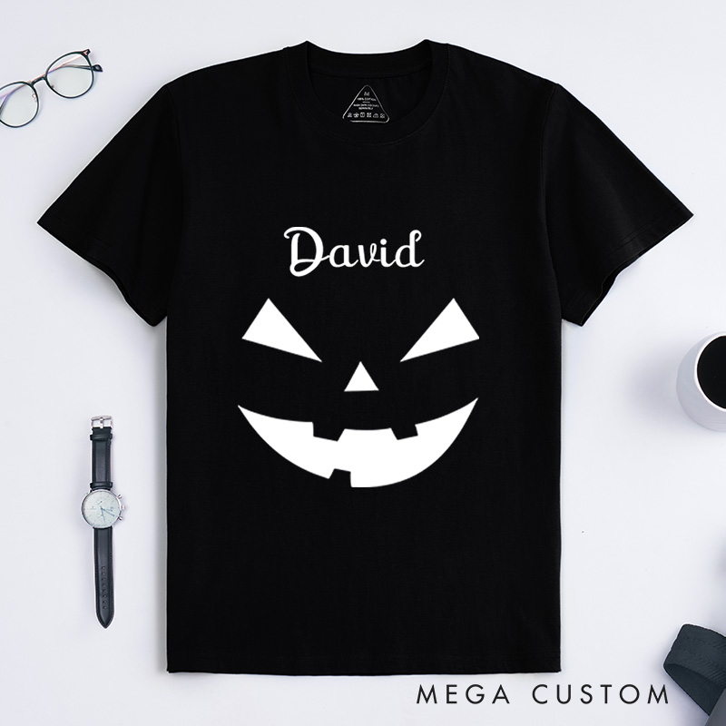 Personalized Jack-O-Lantern Face Halloween T-Shirt Perfect for Adding a Spooky and Festive Vibe T-Shirt