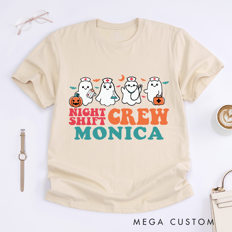 Personalized Nurse T-Shirts Night Shift Crew Design T-Shirts Nurse Halloween Gifts