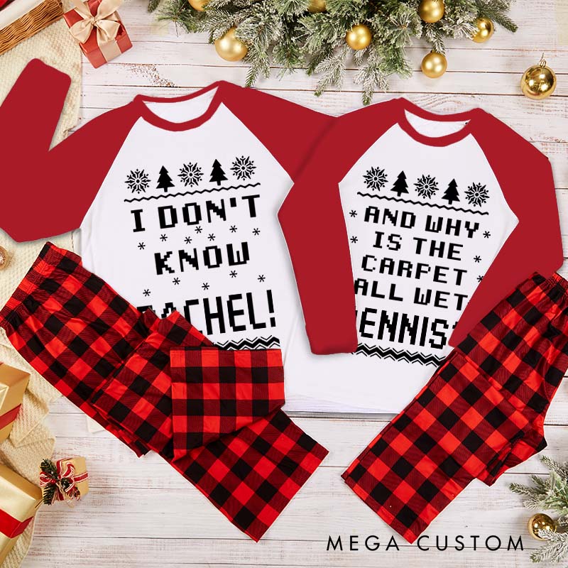 Personalized Couple Funny Why is the Carpet All Wet and I Don’t Know Xmas Pajamas Christmas Matching Pjs for Husband Wife Boyfriend Girlfriend