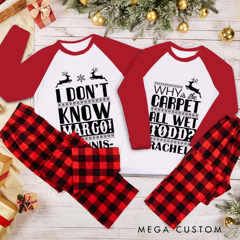 Personalized Couple Why is the Carpet All Wet and I Don’t Know Xmas Pajamas Christmas Matching Pjs for Husband Wife Boyfriend Girlfriend