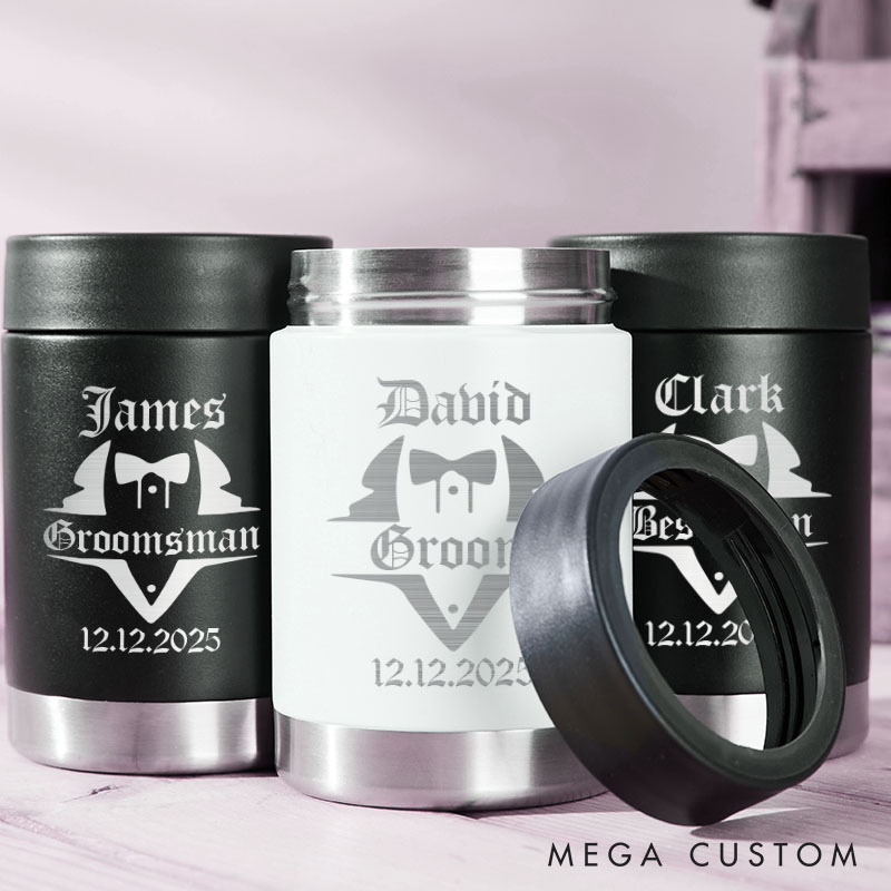 Personalized Groomsmen Can Cooler Engraved Groomsmen Gift Tumblers Bachelor Party Gift Beer Can Holder for Him