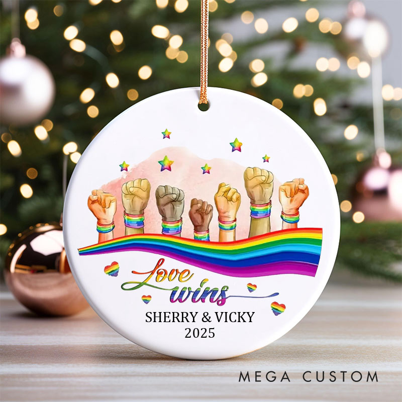 Personalized Love Wins Pride Ornament LGBTQ Lesbian Gay Christmas Ornament LGBTQA+ Xmas Decor for Him Her