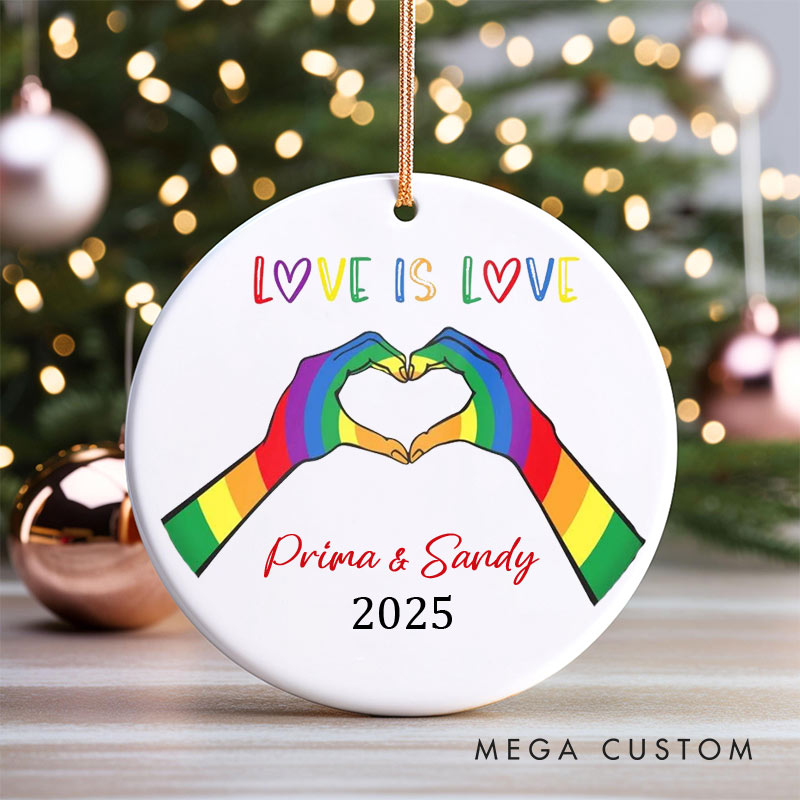 Personalized Love is Love Rainbow Ornament LGBTQ Lesbian Gay Heart Christmas Ornament LGBTQA+ Xmas Decor for Him Her