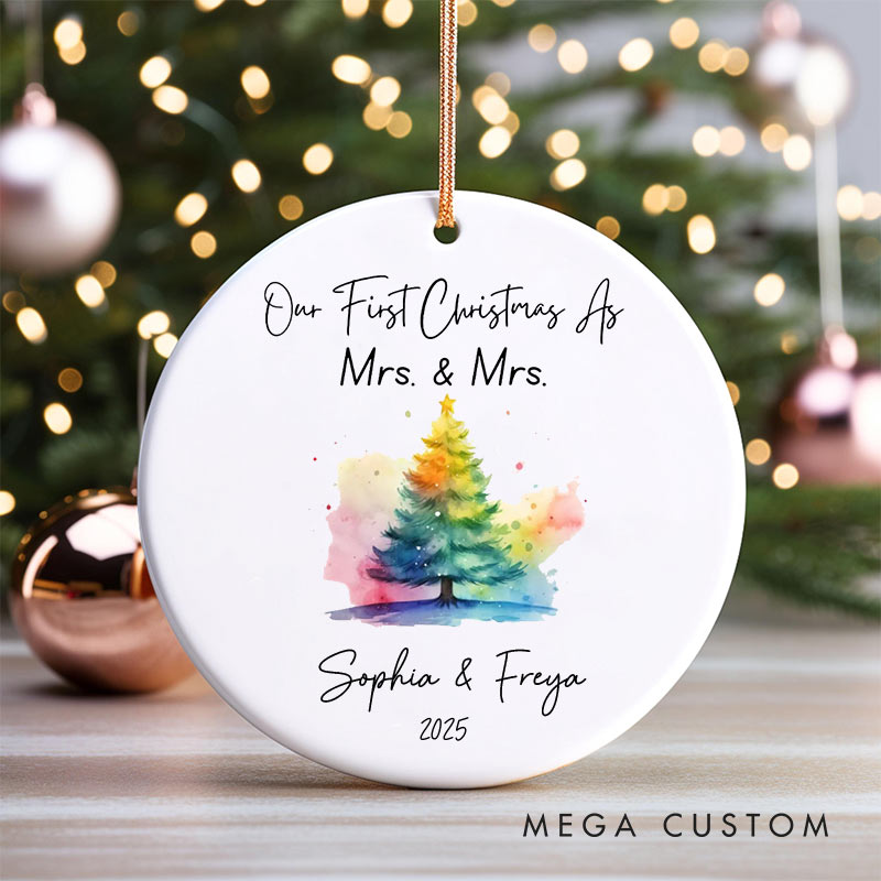 Personalized Our First Christmas as Mrs and Mrs Ornament LGBTQ Lesbian Ornament Pride LGBTQA+ Christmas Ornament for Her