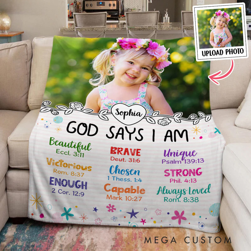 Personalized God Says I am Photo Blanket Soft Throw Blanket with Name Religious Birthday Christmas Gift for Christians