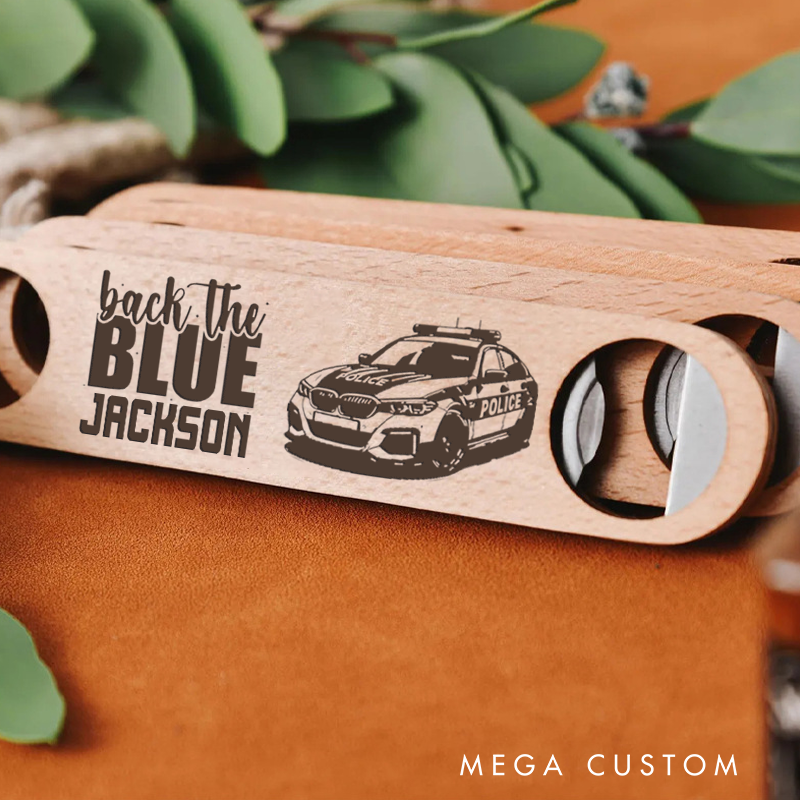 Personalized Back the Blue Wooden Handled Engraved Bottle Opener Gift for Police Officer Police Supporters