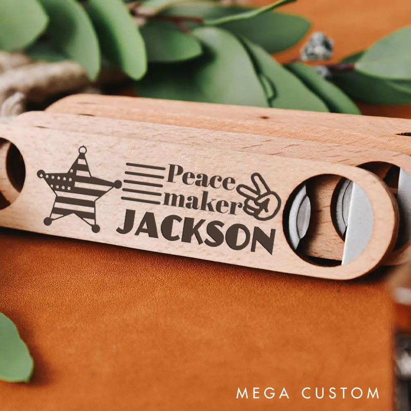 Personalized Peace Maker Wooden Handled Engraved Bottle Opener Gift for Law Enforcement Supporters