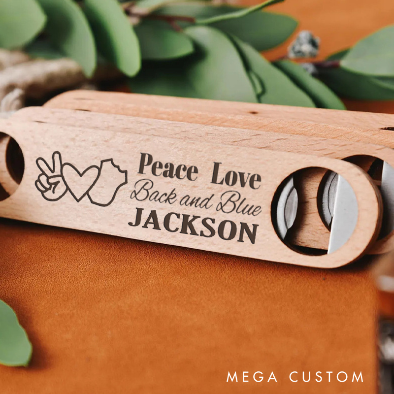 Personalized Peace Love Wooden Handled Engraved Bottle Opener Gift for Police Supporters