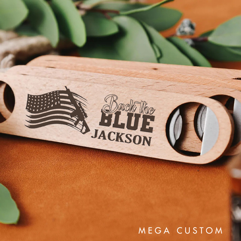 Personalized Wooden Handled Engraved Bottle Opener Gift for Law Enforcement Supporters