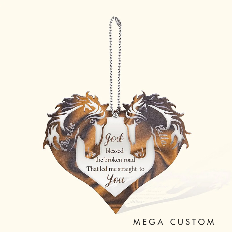 Personalized Couple Horse Heart God Blessed Acrylic Ornament with Name Religious Gift for Christians