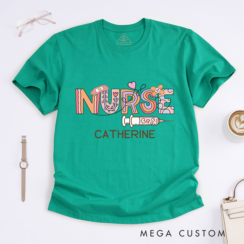 Personalized Nurse T-Shirts Caring Nurse Vibes Fashion Design T-Shirts