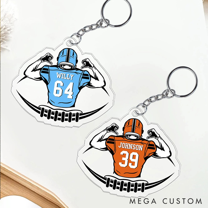 Personalized American Football Player Keychain with Custom Number and Name for True Fans