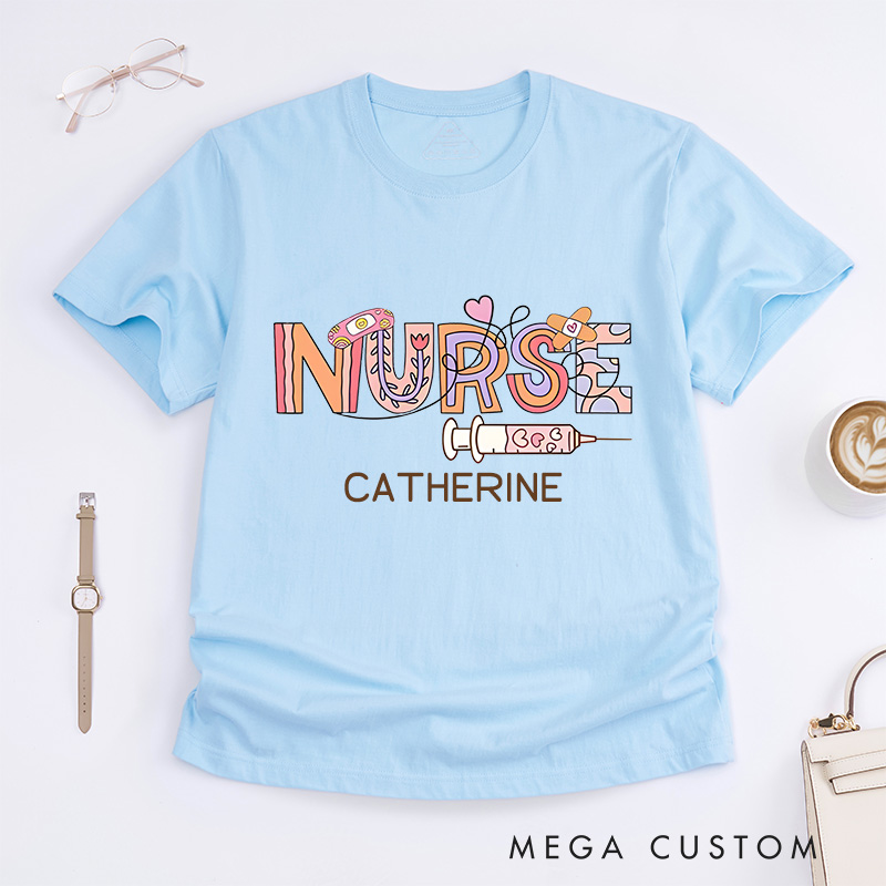 Personalized Nurse T-Shirts Caring Nurse Vibes Fashion Design T-Shirts