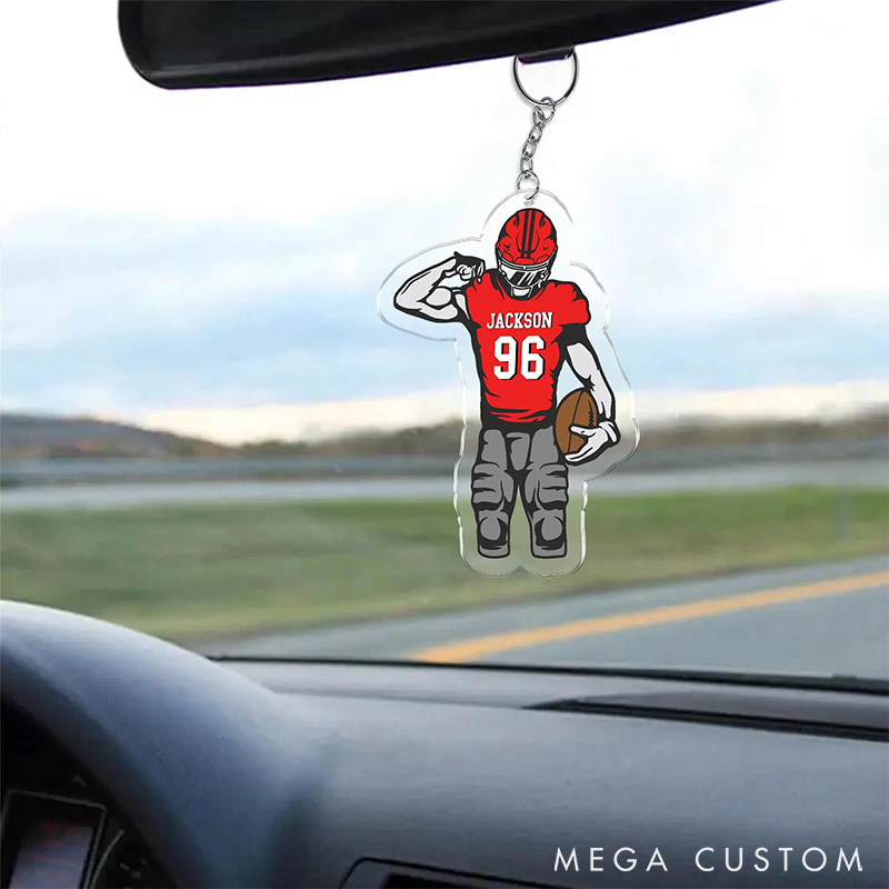 [Copy]Personalized American Football Player and Flame Design Acrylic Keychain with Custom Number 