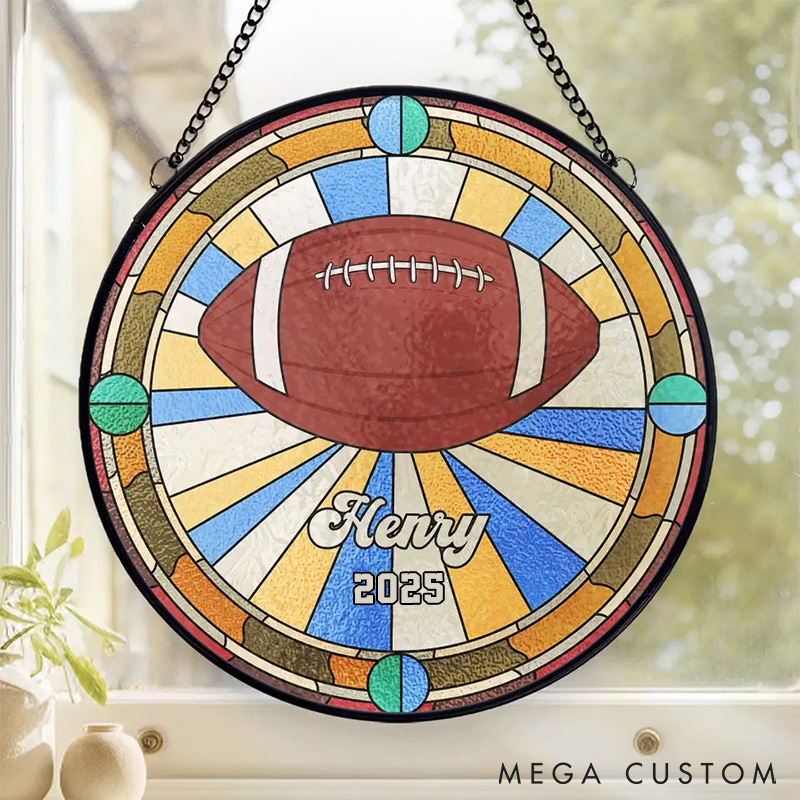 Personalized AmericanFootball Glass Window Hanging Suncatcher with Custom Name and Year