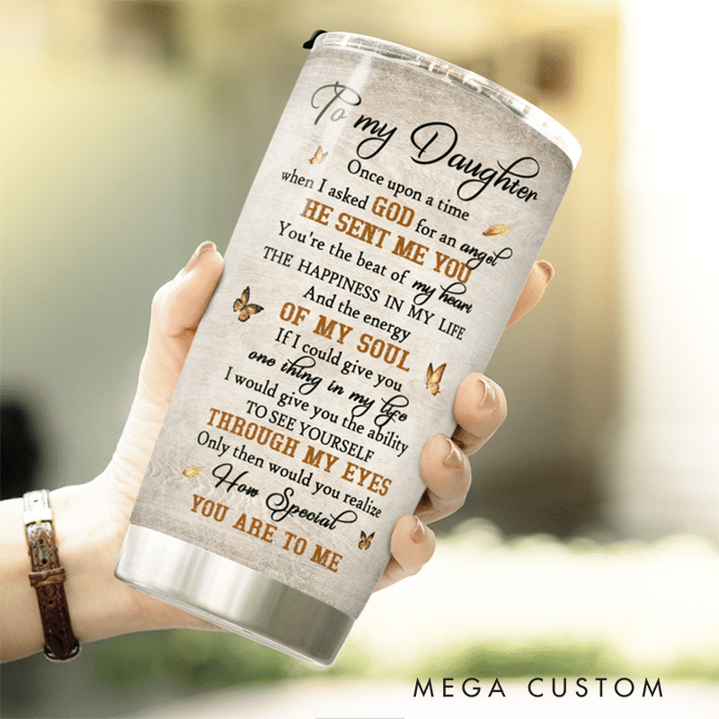 Personalized to My Daughter Butterfly Sunflower Cross Stainless Steel Tumbler with Name Religious Gift Birthday Gift for Daughter