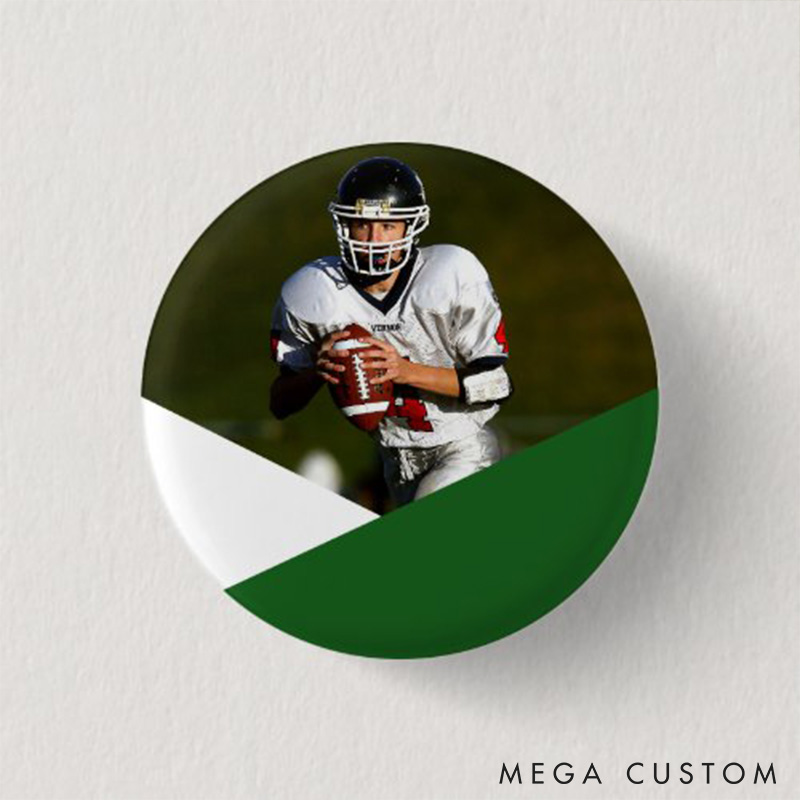 Personalized American Football Button Pin with Custom Name, Text and Photo