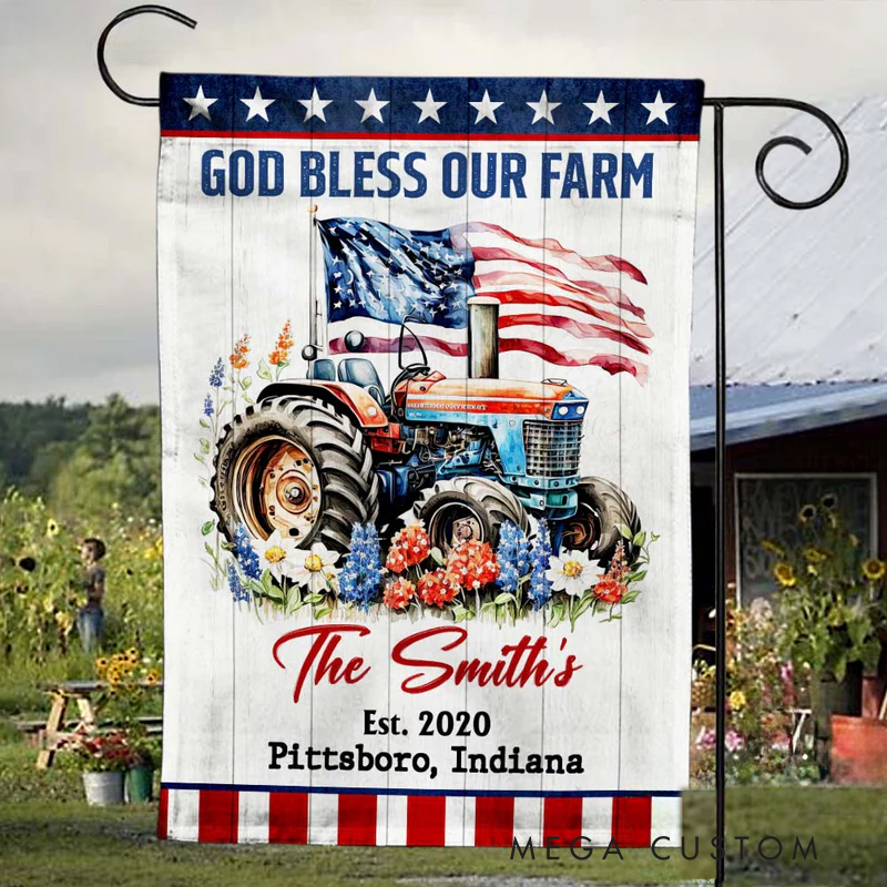 Personalized Family God Bless our Farm Garden Flag with Text Yard Porch Decor Christmas Religious Gift for Family Christian