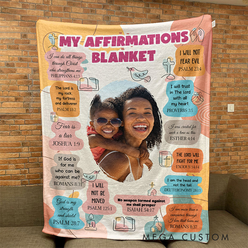 Personalized Christian Bible Verse Affirmations Throw Blanket with Photo Religious Gift Birthday Gift for Women