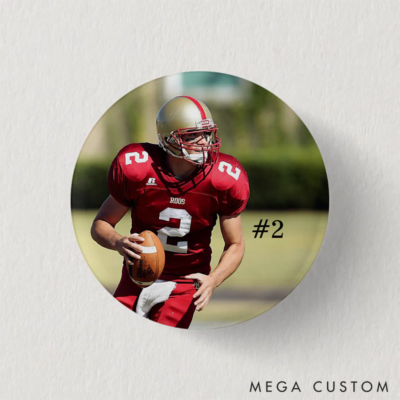 Personalized American Football Button Pin with Custom Your Photo and Number
