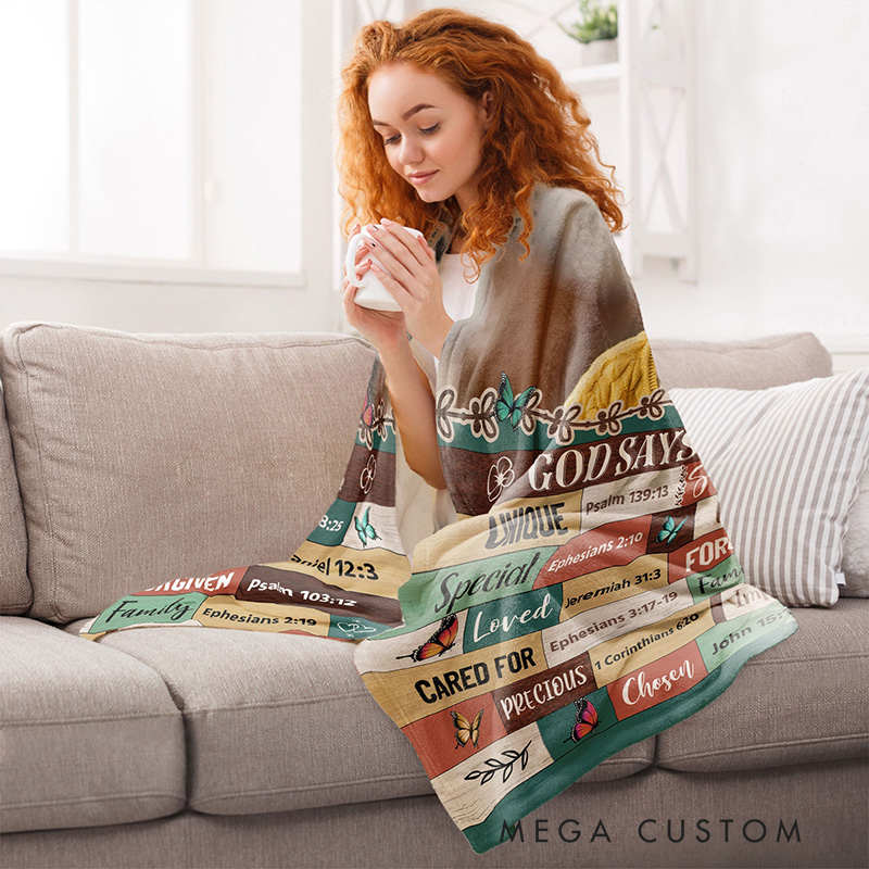 Personalized God Says you are Bible Verses Throw Blanket with Photo Religious Gift Birthday Gift for Girls