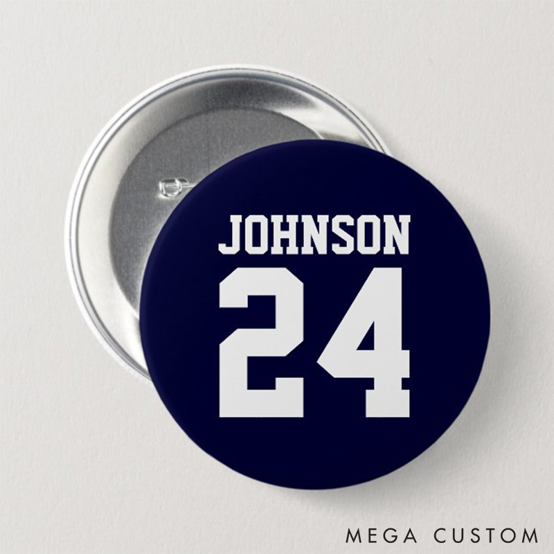 Personalized Sport Button Pin with Custom Your Name and Number for Sport Fans