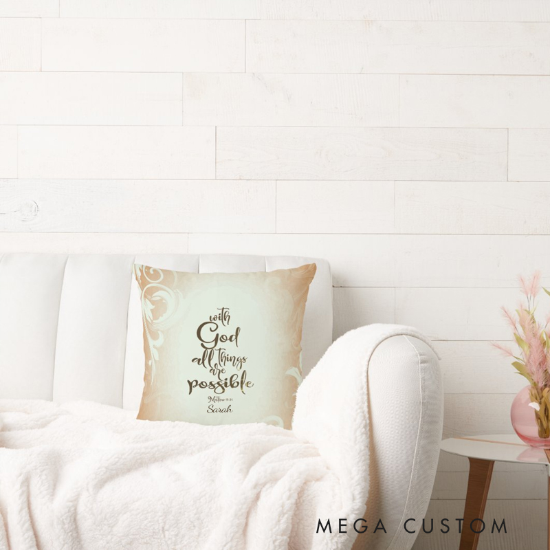 Personalized With God All Things are Possible Throw Pillow with Name Christian Birthday Gift for Family Religious Inspirational Gift for Christian