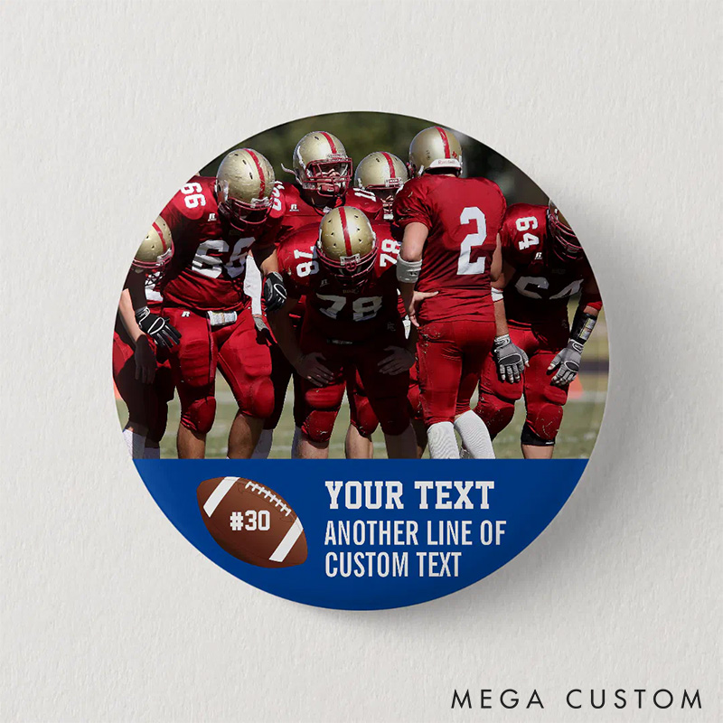 Personalized Action Team American Football Button Pin with Custom Number,Text and Photo