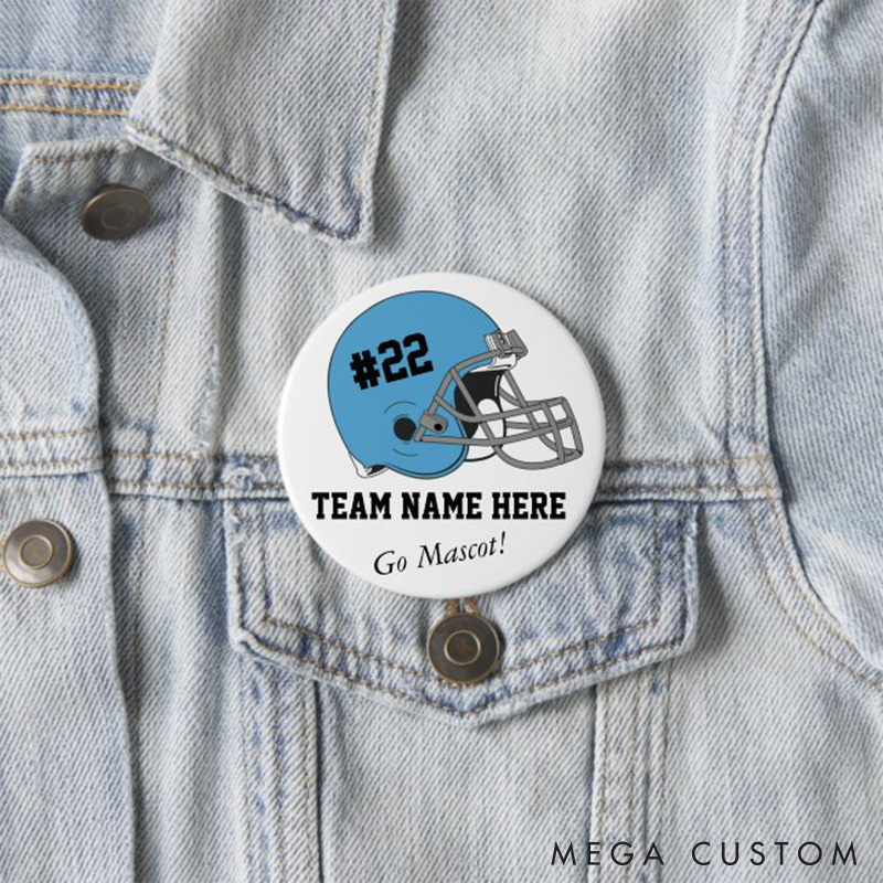 Personalized American Football Helmet Design Button Pin with Custom Your Team Name and Number for Fans