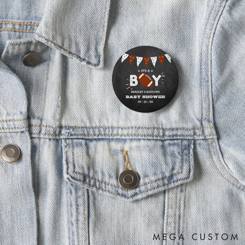 Personalized It’s a Boy American Football Birthday Design Button Pin with Custom Name and Special Date